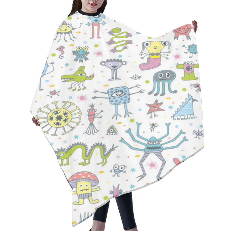 Personality  Funny Monsters Seamless Patterns Hair Cutting Cape