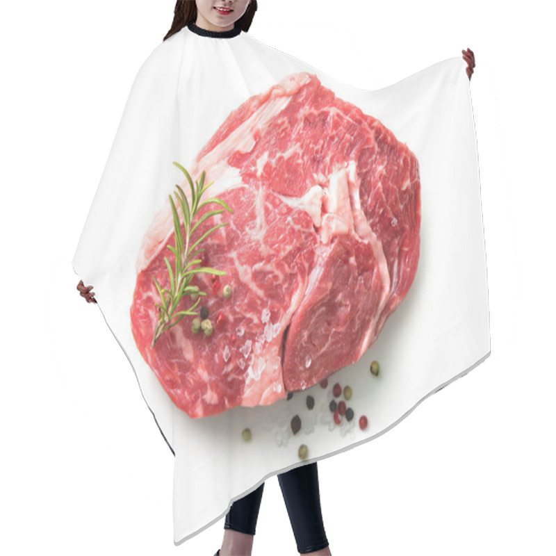 Personality  Fresh Raw Rib Eye Steak Isolated On White Background Hair Cutting Cape