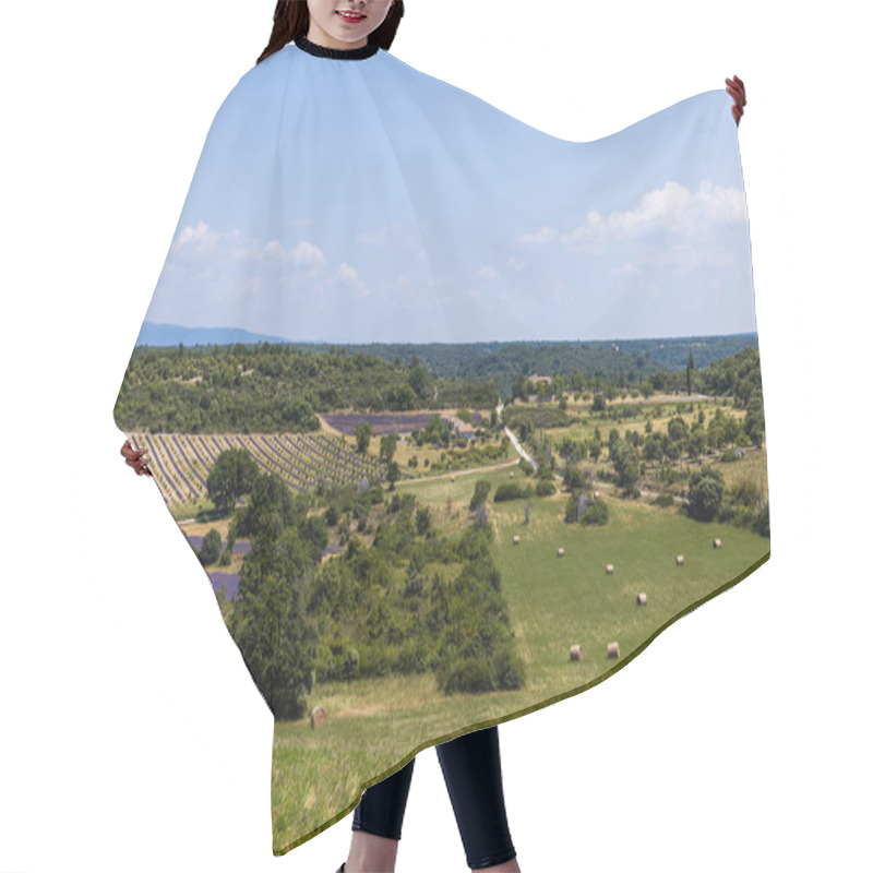 Personality  Beautiful Green Plants, Hay Bales On Field And Farm Buildings In Provence, France Hair Cutting Cape