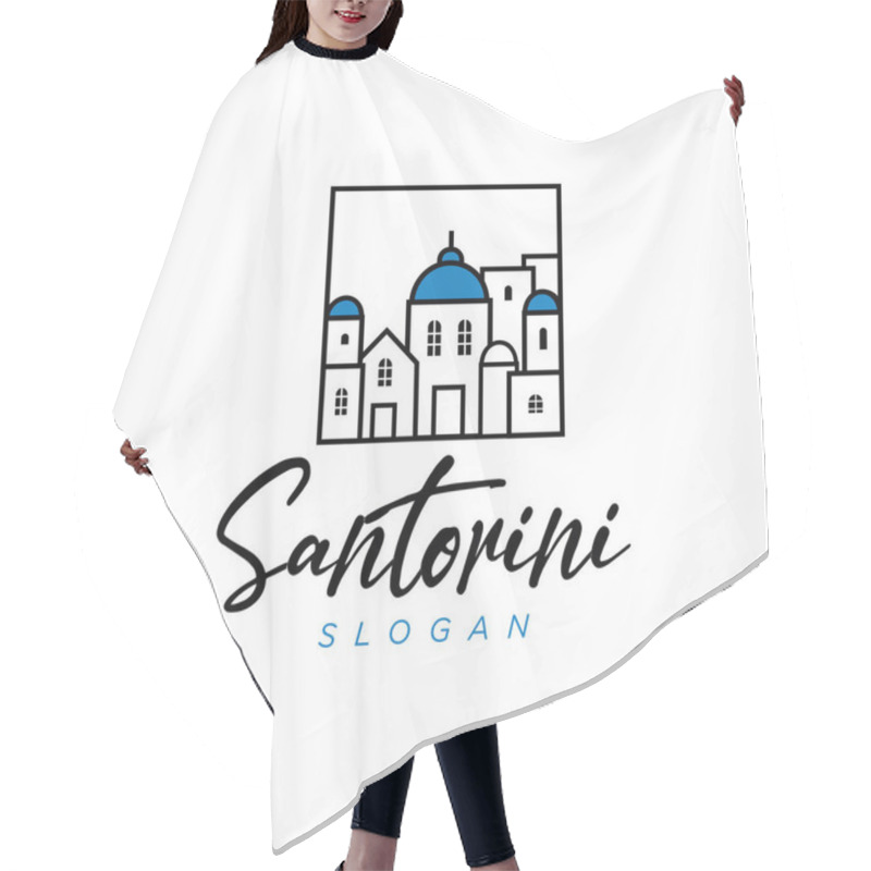 Personality  Santorini Aegean Sea Island Landmarks Travel Flat Concept Vector Illustration. Santorini Greek Island Logo Icon Design Template Hair Cutting Cape