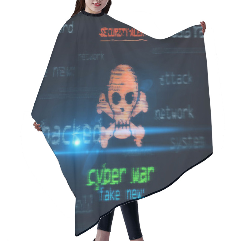 Personality  Cyber War And Hybrid Conflict Symbol Technology Concept. Abstract Sign On Glitch Screens 3d Illustration. Hair Cutting Cape