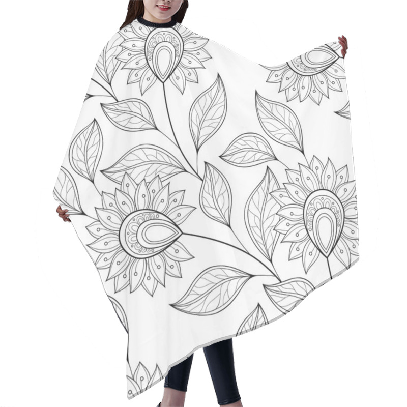 Personality   Seamless Monochrome Floral Pattern Hair Cutting Cape