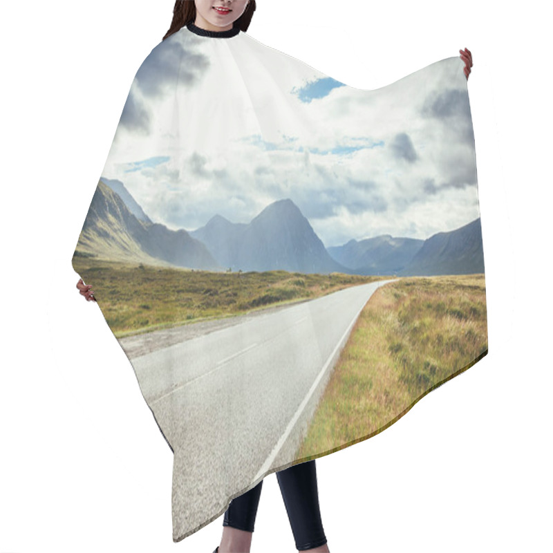 Personality  Trip Or Adventure: Abandoned, Dramatic Road In Scotland, Cloudy  Hair Cutting Cape