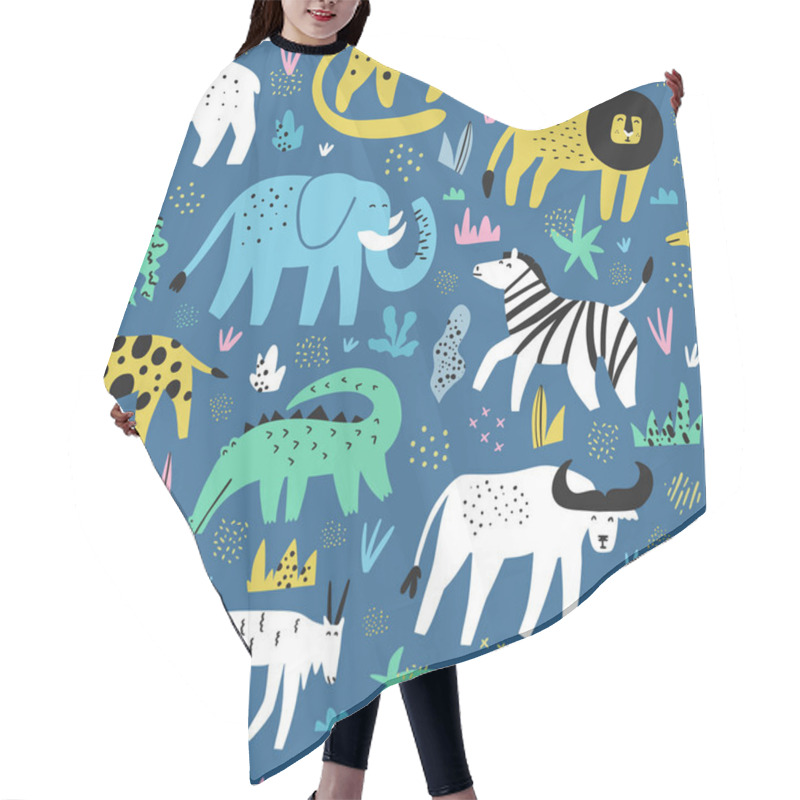 Personality  African Animals Flat Hand Drawn Seamless Pattern Hair Cutting Cape