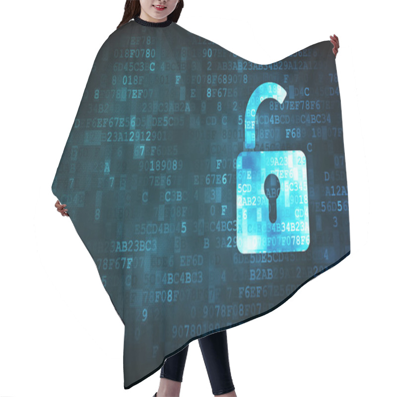 Personality  Privacy Concept: Opened Padlock On Digital Background Hair Cutting Cape