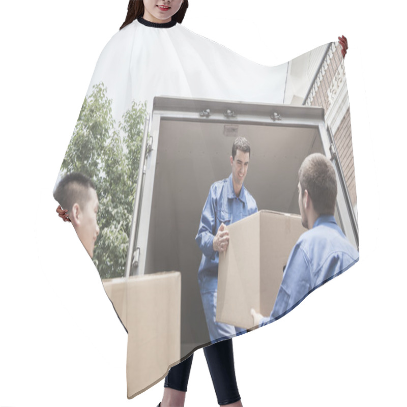 Personality  Movers Unloading A Moving Van Hair Cutting Cape