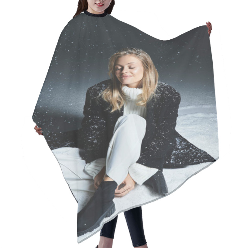 Personality  This Beautiful Woman Embraces The Winter Chill, Surrounded By Soft Falling Snowflakes. Hair Cutting Cape