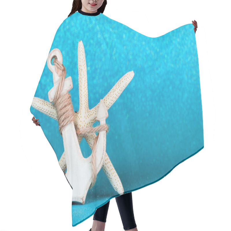 Personality  Anchor And Starfish In An Azure Sparkling Backdrop Hair Cutting Cape