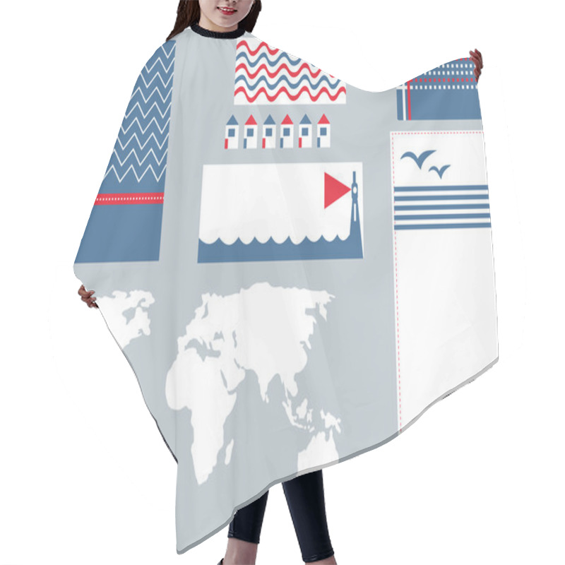 Personality  Sea Banner And Infographic Elements Set Cute Hair Cutting Cape