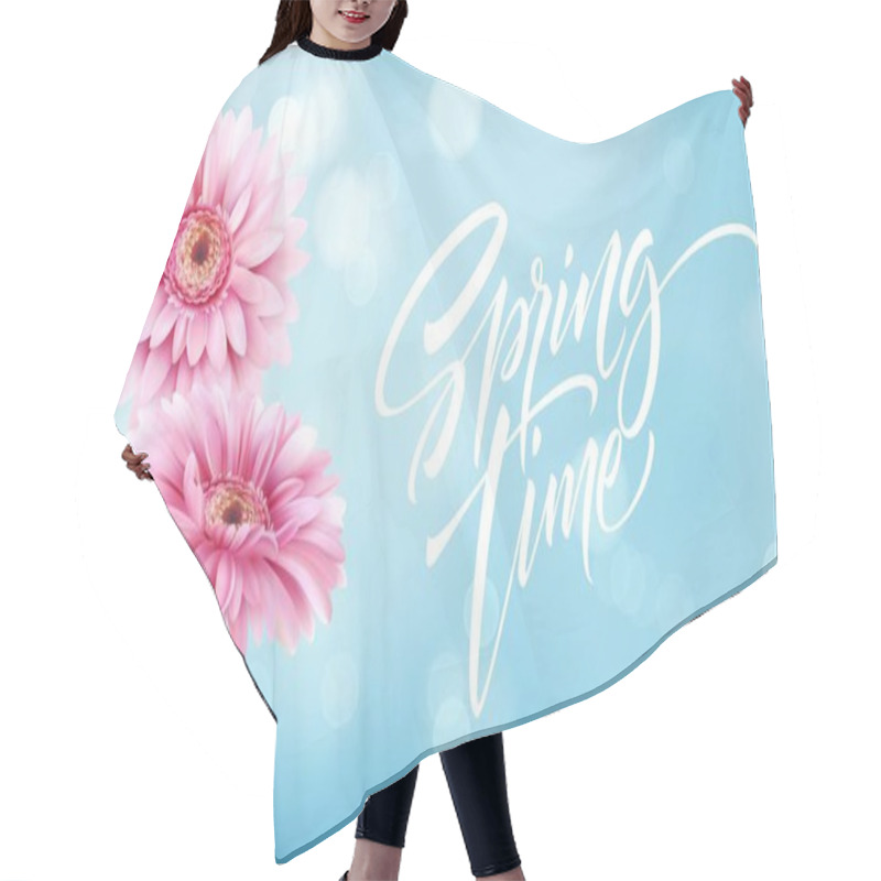 Personality  Gerbera Flower Background And Spring Time Lettering. Vector Illustration Hair Cutting Cape