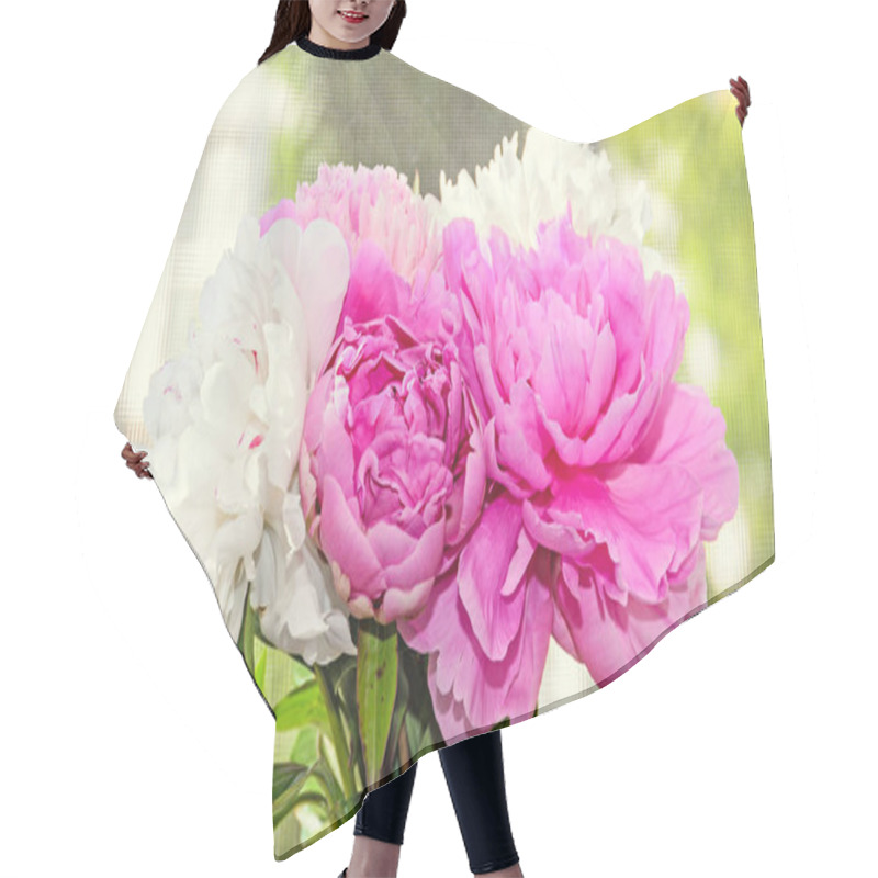 Personality  Bouquet Of Pink And White Peony Flowers With Buds, Bokeh Blur Hair Cutting Cape