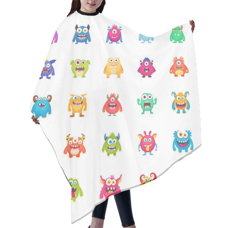 Personality  Funny Monsters Flat Vector Icons Set Hair Cutting Cape