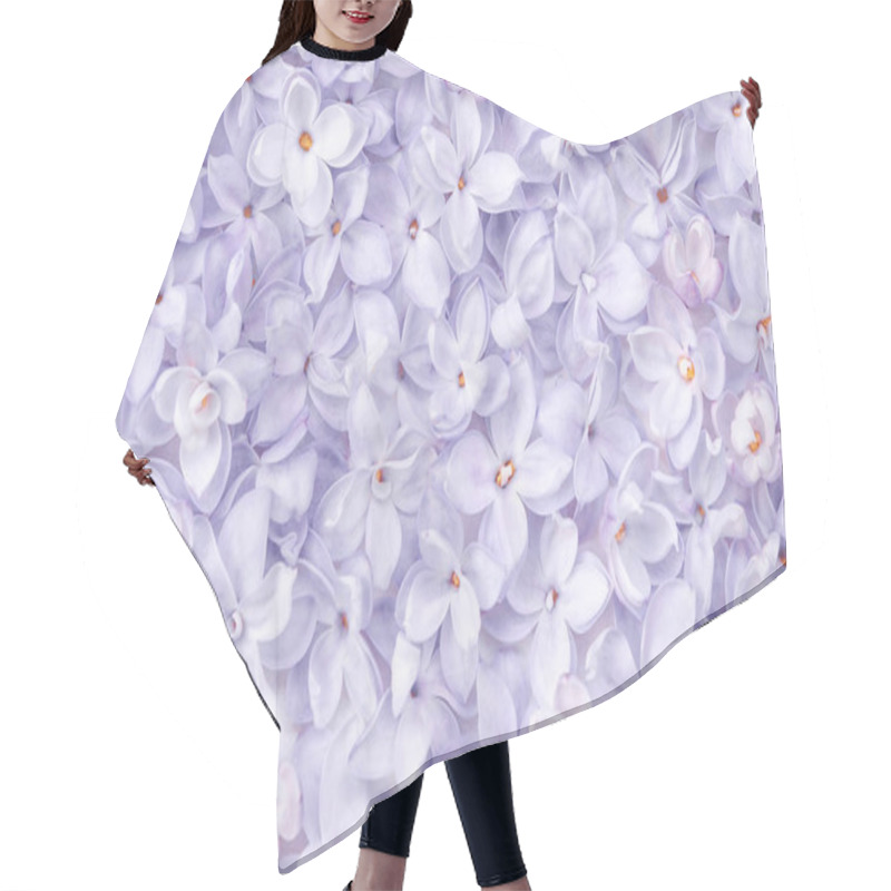 Personality  Realistic Lilac Flower Bed Backdrop. Floral Top View. Bunch Of Violet, Purple Flowers. Hair Cutting Cape