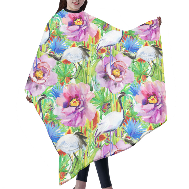 Personality  Crane Birds, Bamboo And Flowers Hair Cutting Cape