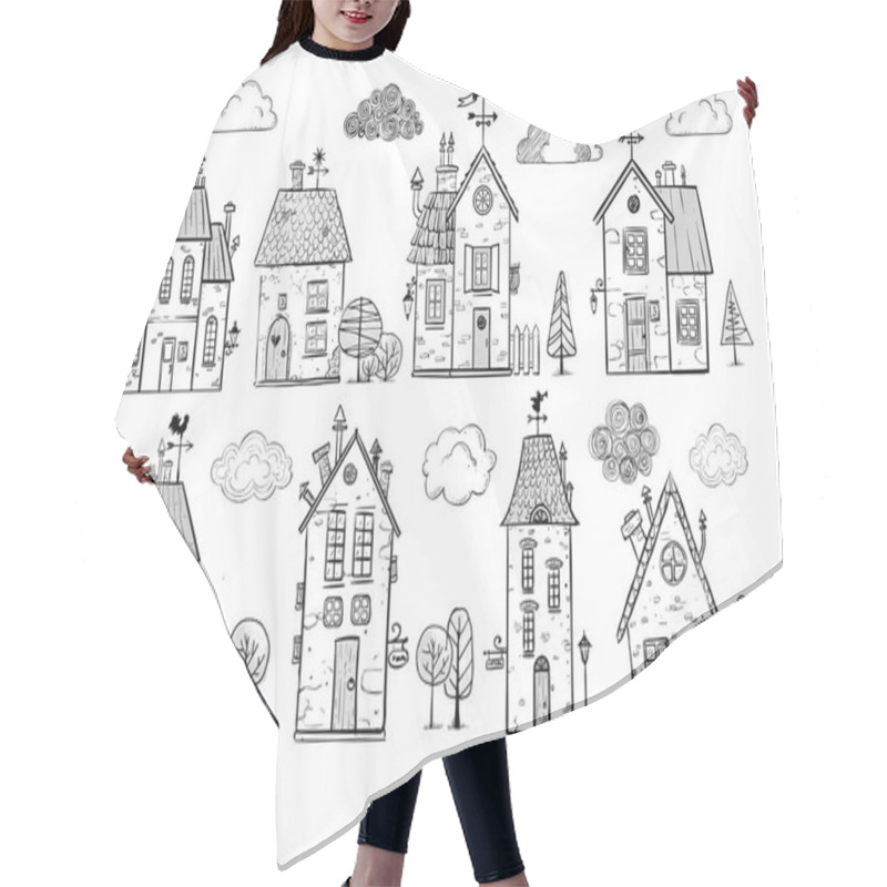 Personality  Cute Doodle Houses On Blackboard Background. Vector Illustration Hair Cutting Cape