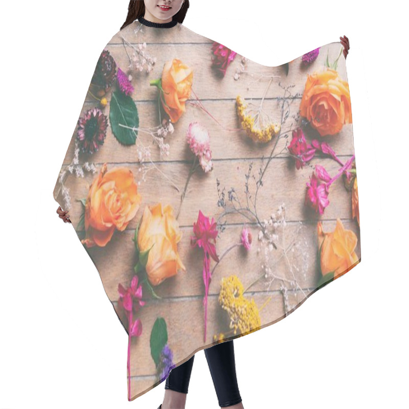 Personality  Flowers And Herbs On Wooden Texture Hair Cutting Cape