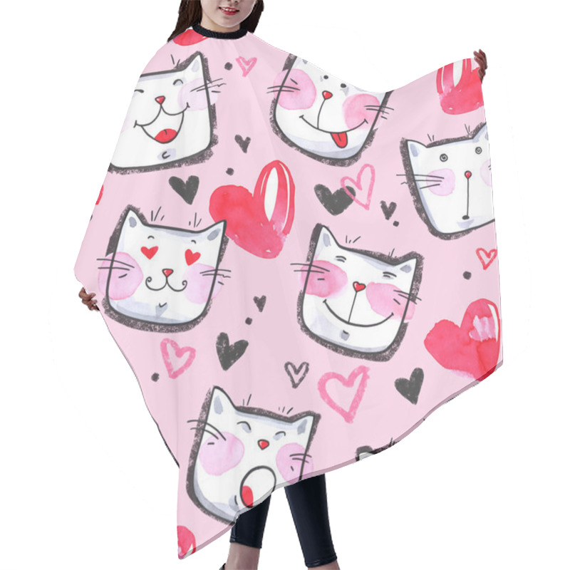 Personality  Seamless Pattern With Cute Kittens. Hair Cutting Cape