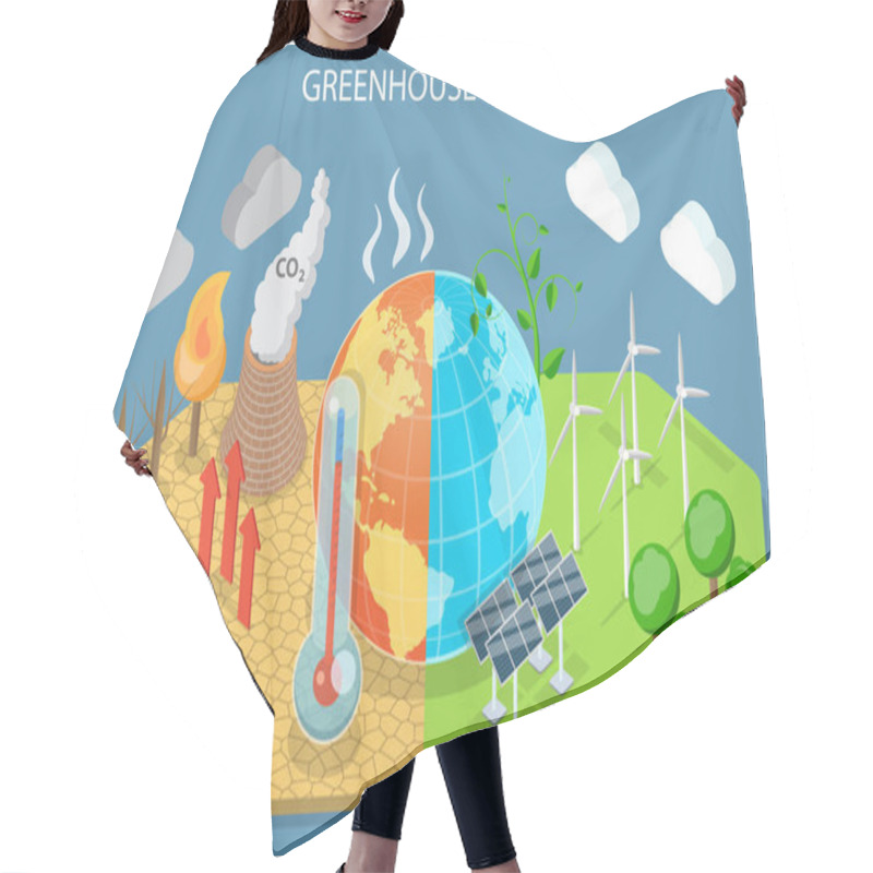 Personality  3D Isometric Flat Vector Conceptual Illustration Of Greenhouse Effect Hair Cutting Cape