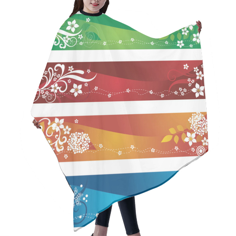 Personality  Four Seasonal Banners With Flowers And Snowflakes Design Hair Cutting Cape