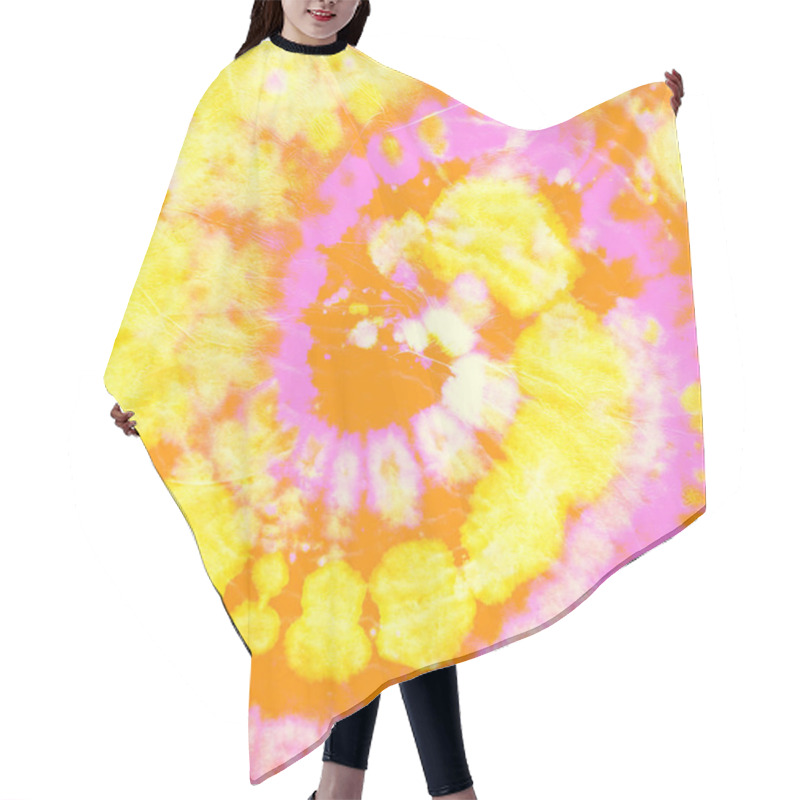 Personality  Abstract Dye. Hippie Circle Background. Orange Hair Cutting Cape