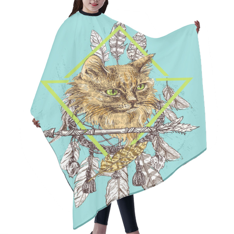 Personality  Sketch Of Cat Hair Cutting Cape