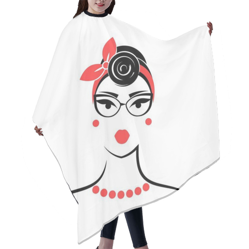 Personality  Woman With Glasses In Pin Up Style. View Front. Isolated Vector Illustration Hair Cutting Cape