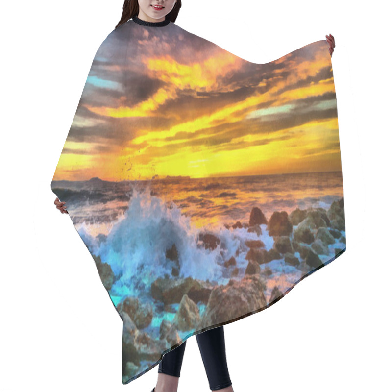 Personality  Sea Sunset, Oil Painting Hair Cutting Cape