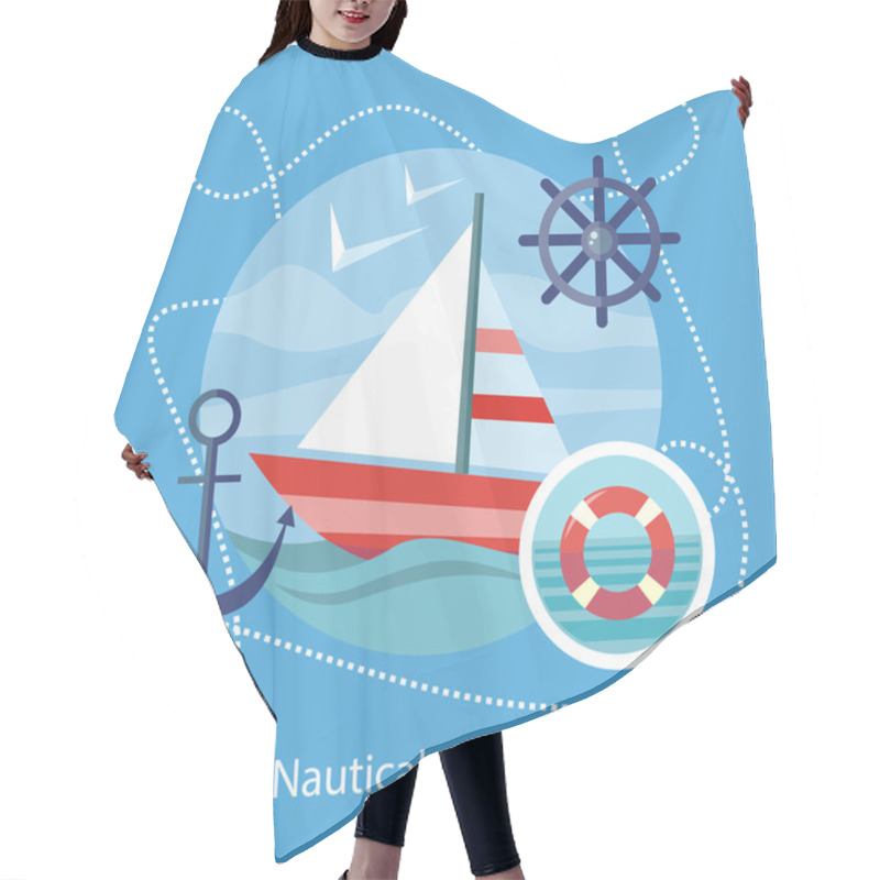 Personality  Nautical Tourism. Sailing Vessel In Blue Water Hair Cutting Cape