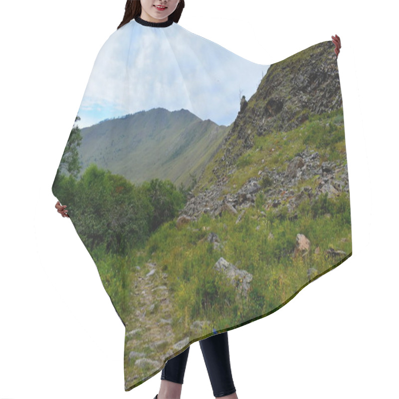 Personality  Beautiful Mountain And Forest Landscape. Hair Cutting Cape