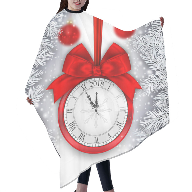 Personality  New Year Shimmering Background With Clock And Silver Branches Hair Cutting Cape