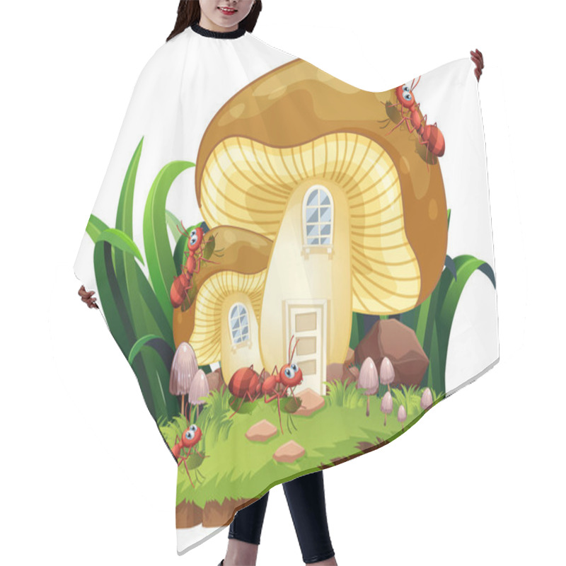 Personality  Red Ants And Mushroom House In Garden Hair Cutting Cape