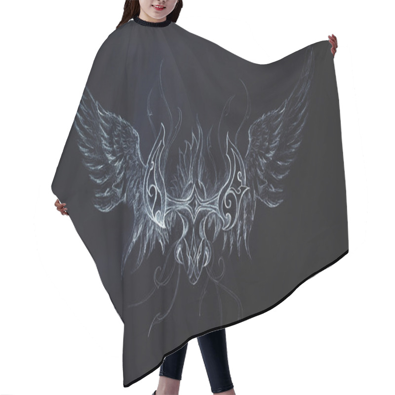 Personality  Drawing Of Ornamental Dragon On Black Background. Hair Cutting Cape