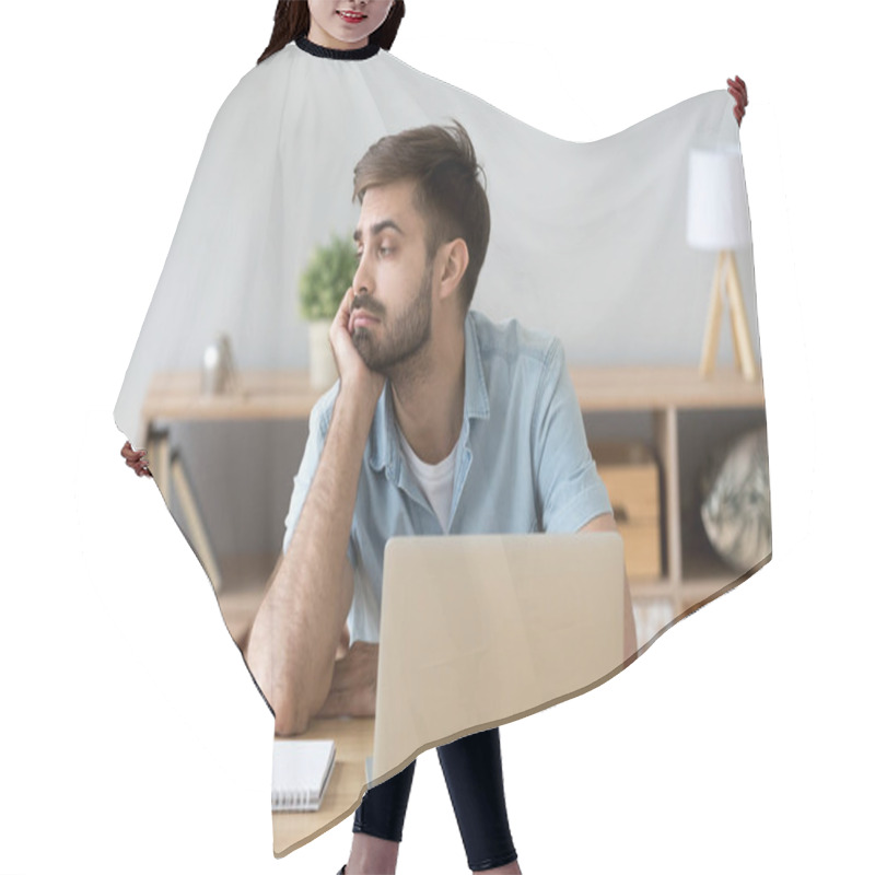 Personality  Tired Man Distracted From Computer Work Lacking Motivation Hair Cutting Cape