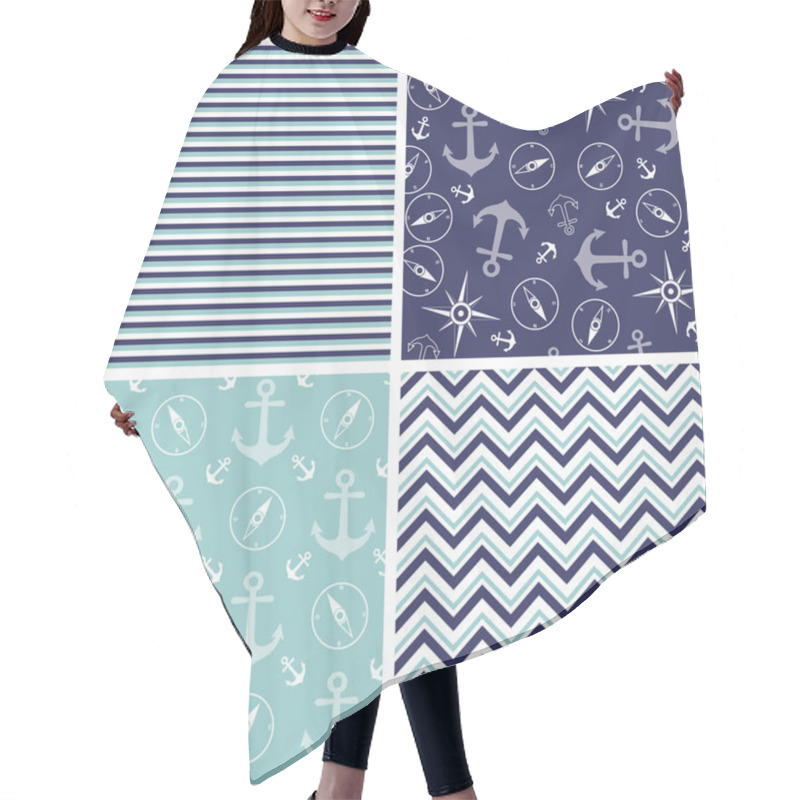 Personality  Pattern With Marine Anchor And Wind Rose Hair Cutting Cape