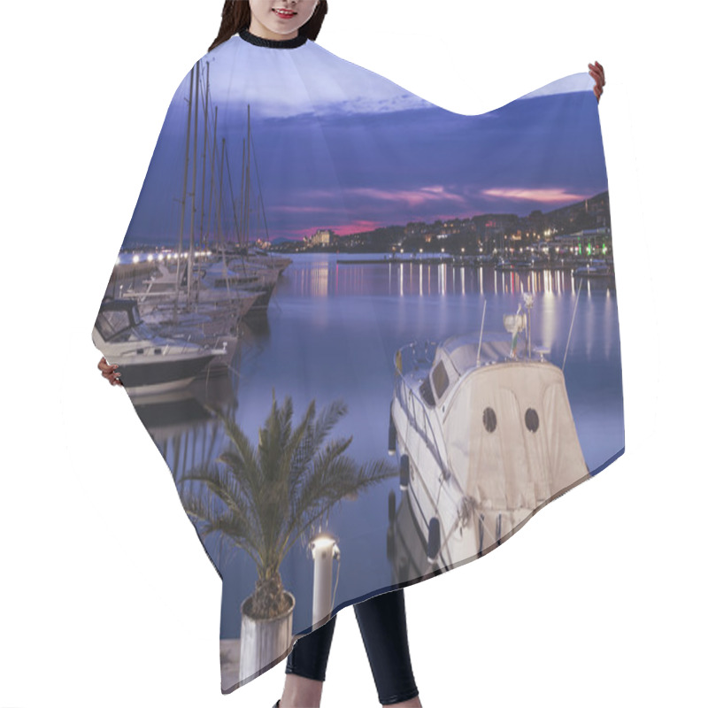 Personality  Yacht Marina At Night Hair Cutting Cape