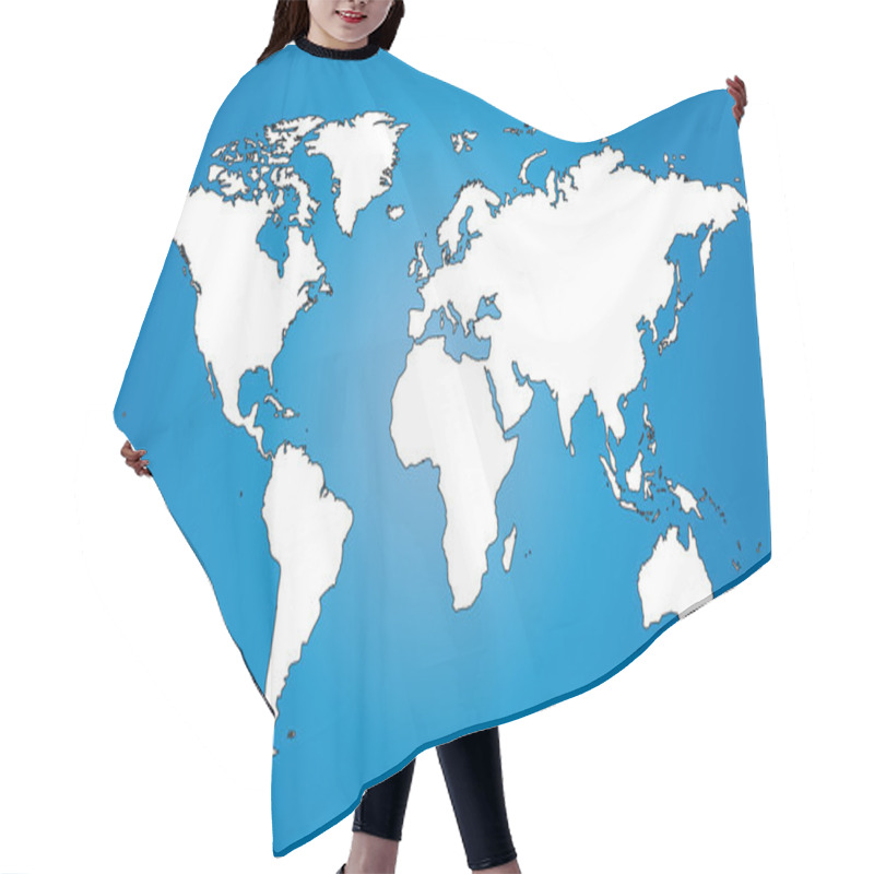 Personality  Water World Map White  Illustration With Largest Cities Hair Cutting Cape