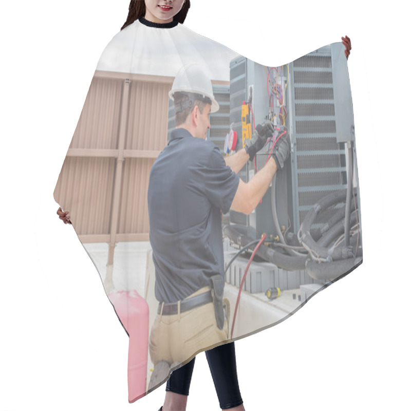 Personality  HVAC Tech Checking Condenser Hair Cutting Cape