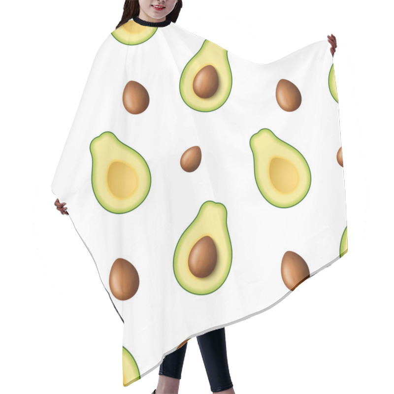 Personality  Seamless Pattern Of Realistic Green Avocado For Healthy Eating. 3d Render. Sliced Avocado In Half With Pip. Vector Illustration Isolated On White Background. Hair Cutting Cape