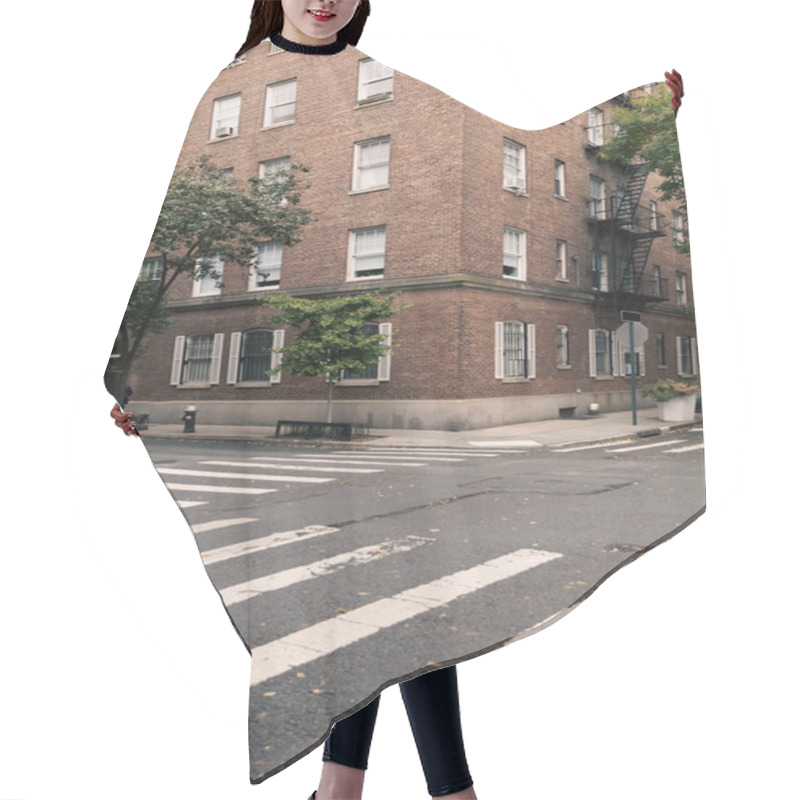 Personality  Corner Of Brick House And Crosswalks On Road On Street In New York City Hair Cutting Cape