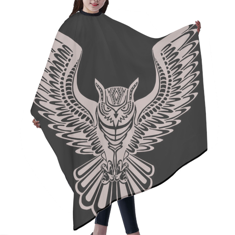 Personality  Flying Owl Black Silhouette With A Pattern On The Body. Hair Cutting Cape