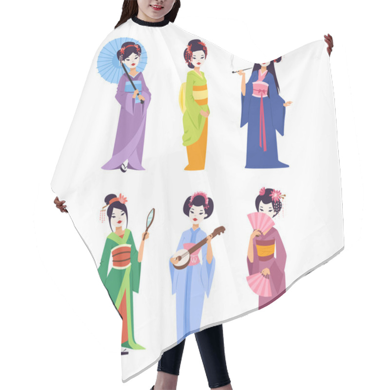 Personality  Vector Japanese Geisha Girl Hair Cutting Cape