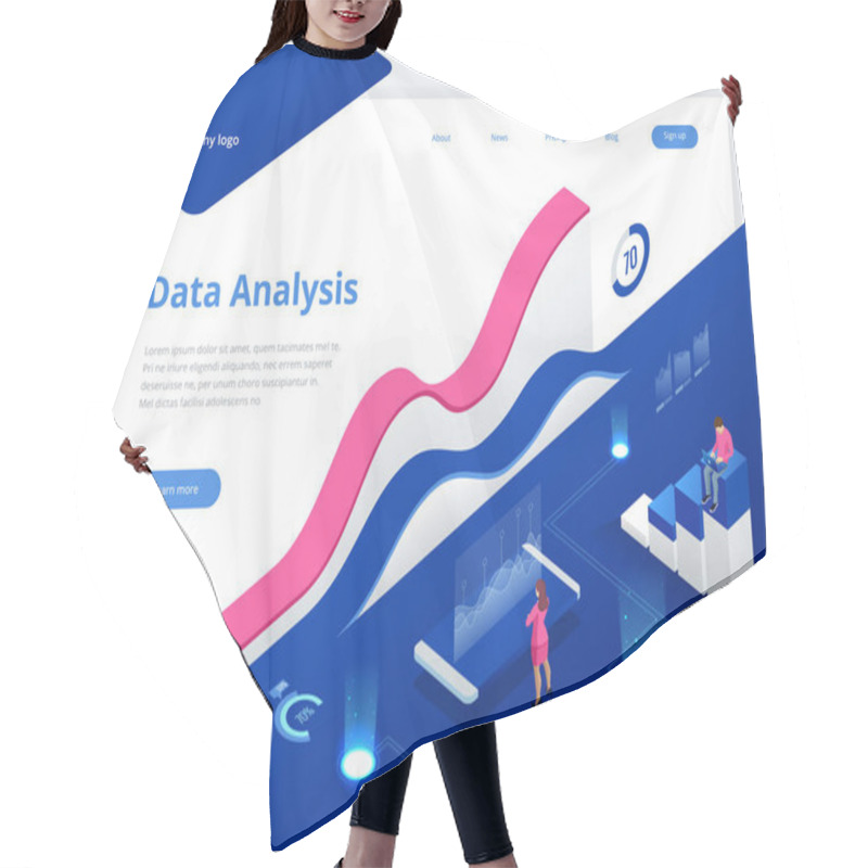 Personality  Data Management System And Business Analytics Concept Isometric Vector Illustration. Hosting Server Or Data Center Room Web Banner Hair Cutting Cape