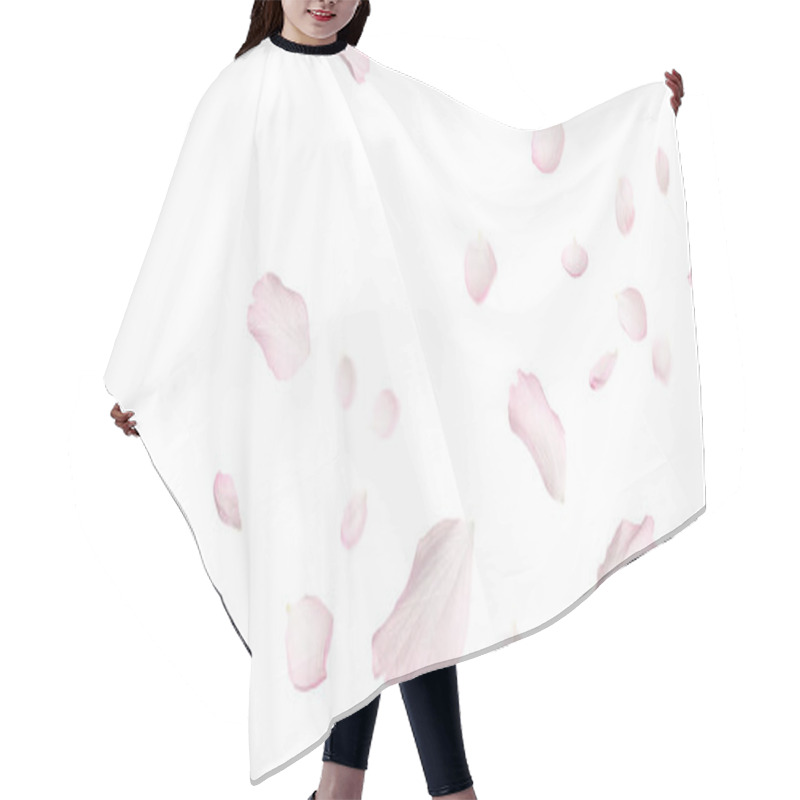 Personality  Beautiful Sakura Flower Petals Flying On White Background. Banner Design Hair Cutting Cape