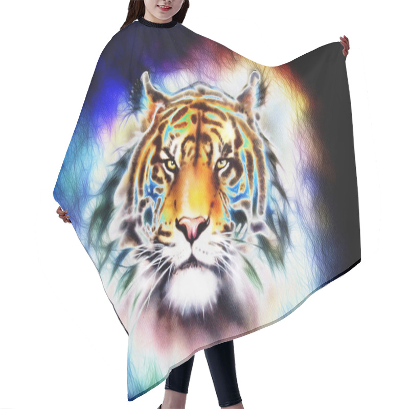 Personality  Painting Of A Bright Mighty Tiger Head On A Soft Toned Abstract Background Eye Contact Hair Cutting Cape