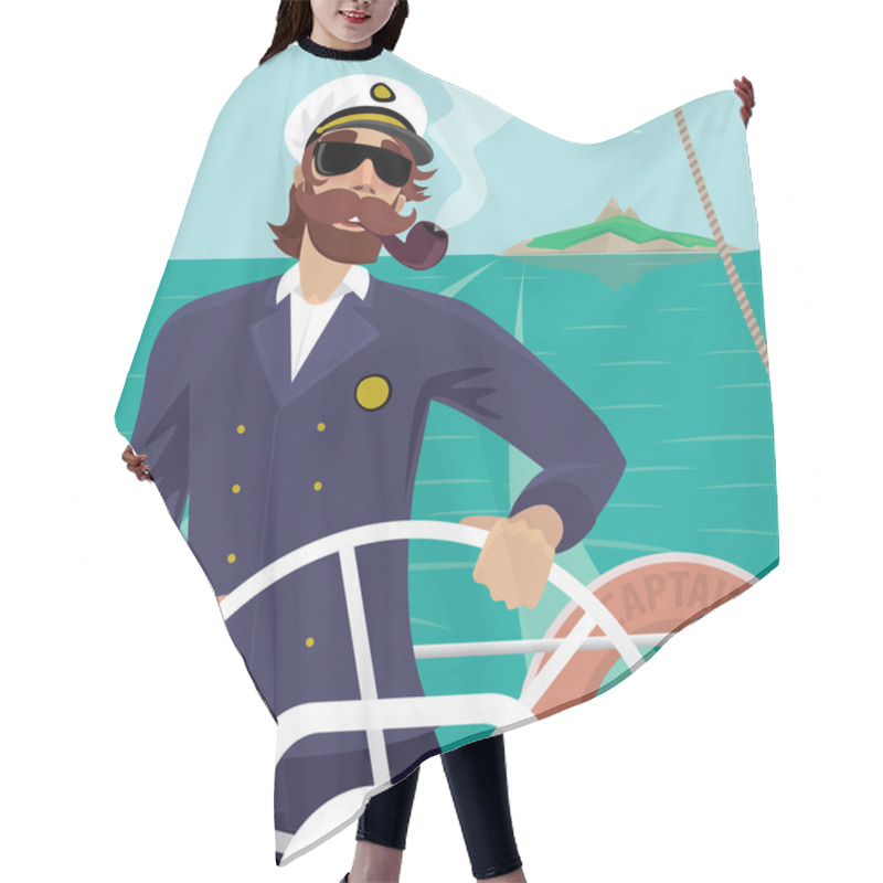 Personality  Sea Captain On The Deck With Ships Steering Wheel Hair Cutting Cape