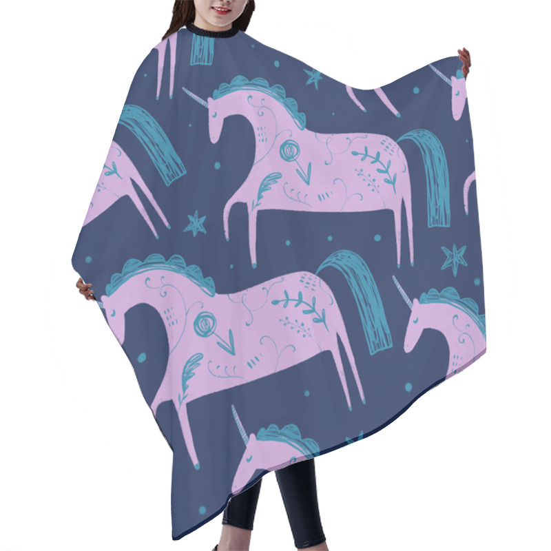 Personality  Magical Night Unicorns Pattern. Folk Style. Hand Drawn Stylized Temting Contemporary Art. Boho Hipster Drawing Hair Cutting Cape