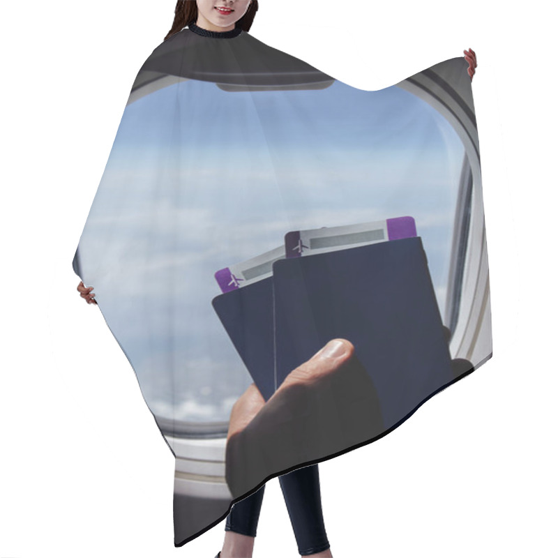 Personality  Cropped View Of Man Holding Passports With Boarding Passes Near Porthole In Airplane  Hair Cutting Cape