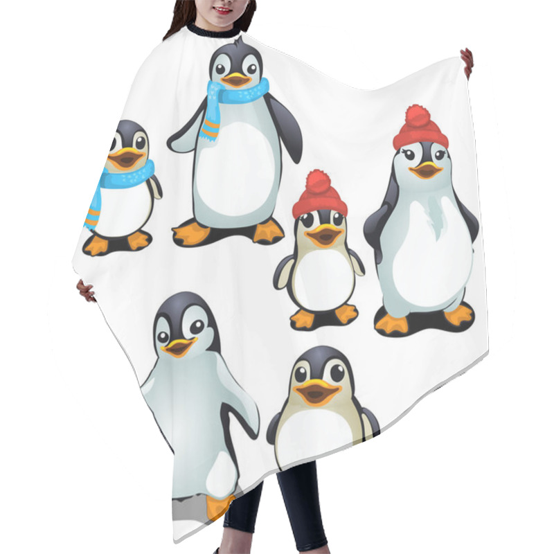 Personality  Cheerful Family Of Penguins In A Cap And Scarf Hair Cutting Cape