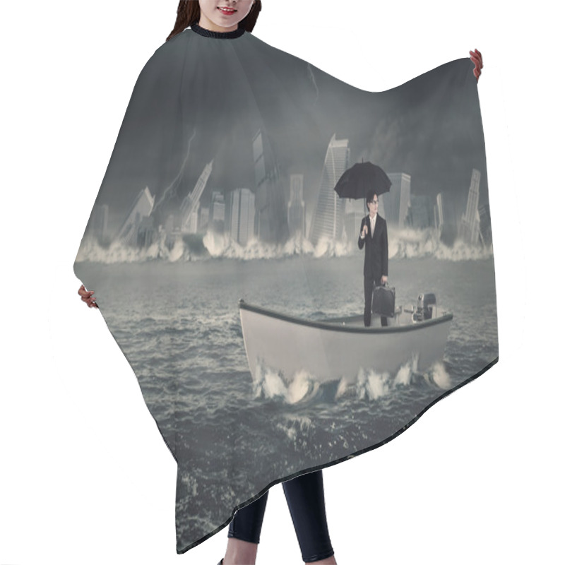 Personality  Entrepreneur Holds Umbrella On The Boat Hair Cutting Cape