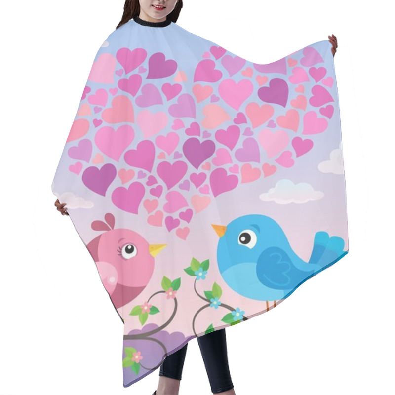 Personality  Valentine Birds With Heart Shape Theme 2 Hair Cutting Cape